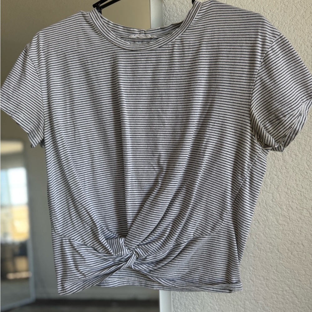 Lush Black and White Striped Knot Front Tee